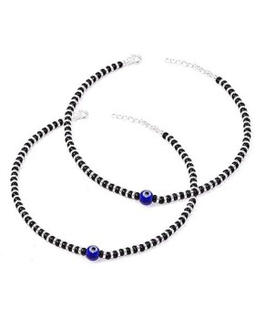 Evil aye black glass brass silver tone beaded Anklets